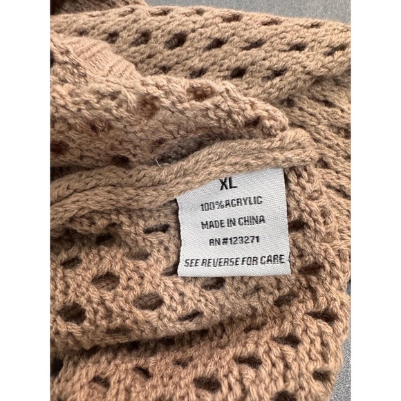 Faded Rose Light Brown Zipper Closure Open Knit Long Sleeve Hoodie Sweater XL - Picture 5 of 8